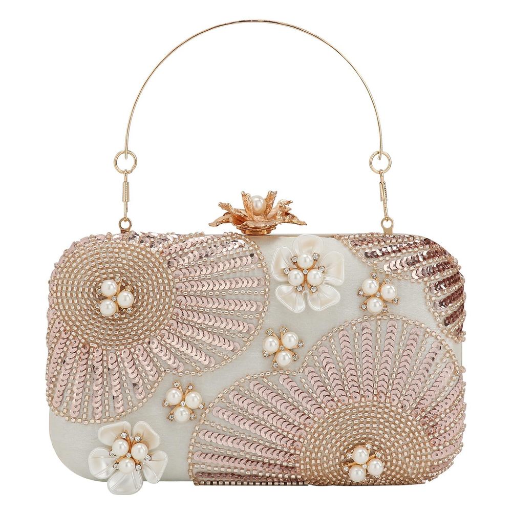 Chic Floral Embellished Mini Bag in Cream and Gold